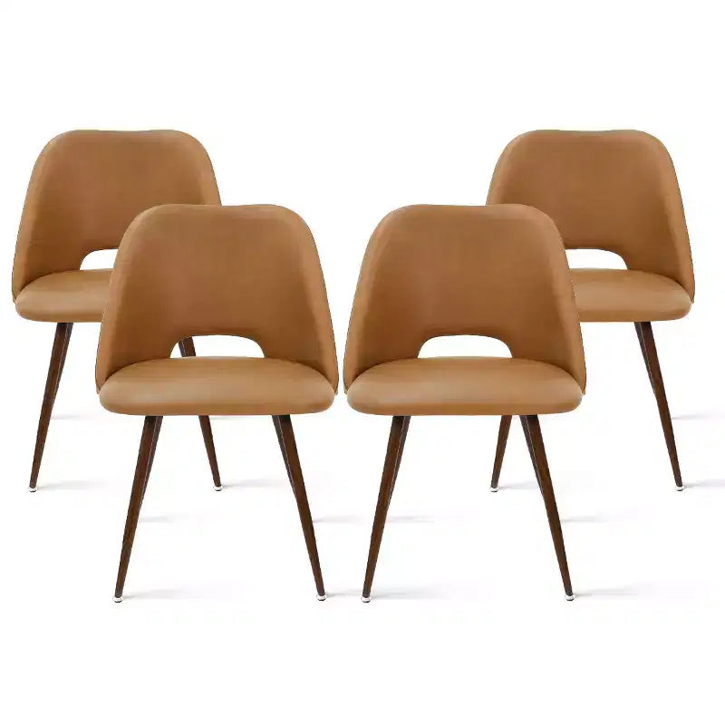 5-Piece Round Glass Dining Table Set with Faux Leather Chairs, Modern Kitchen Table Set with Walnut Legs for 4-Panipeachy