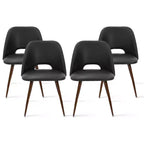 5-Piece Round Glass Dining Table Set with Faux Leather Chairs, Modern Kitchen Table Set with Walnut Legs for 4-Panipeachy