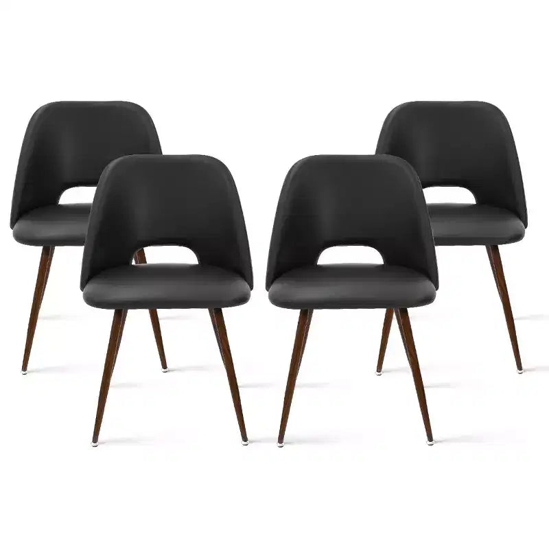 5-Piece Round Glass Dining Table Set with Faux Leather Chairs, Modern Kitchen Table Set with Walnut Legs for 4-Panipeachy
