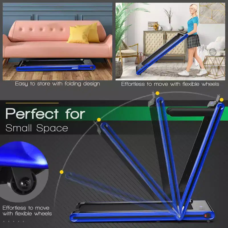 Gymax Folding Treadmill 2-in-1 Under Desk Treadmill with 2.25HP Motor Electric Walking Running Machine & Remote Control Suitable Black/Blue/Red