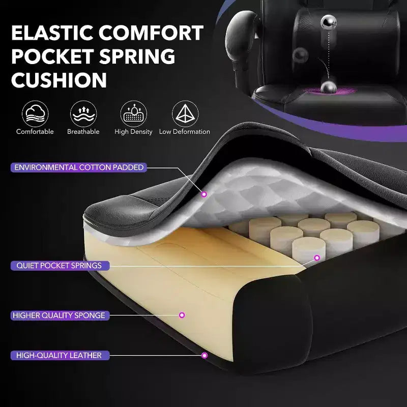 Acekool Ergonomic Gaming Chair for Adults, PU Leather, Massage Lumbar, Footrest, Adjustable, for Office or Gaming