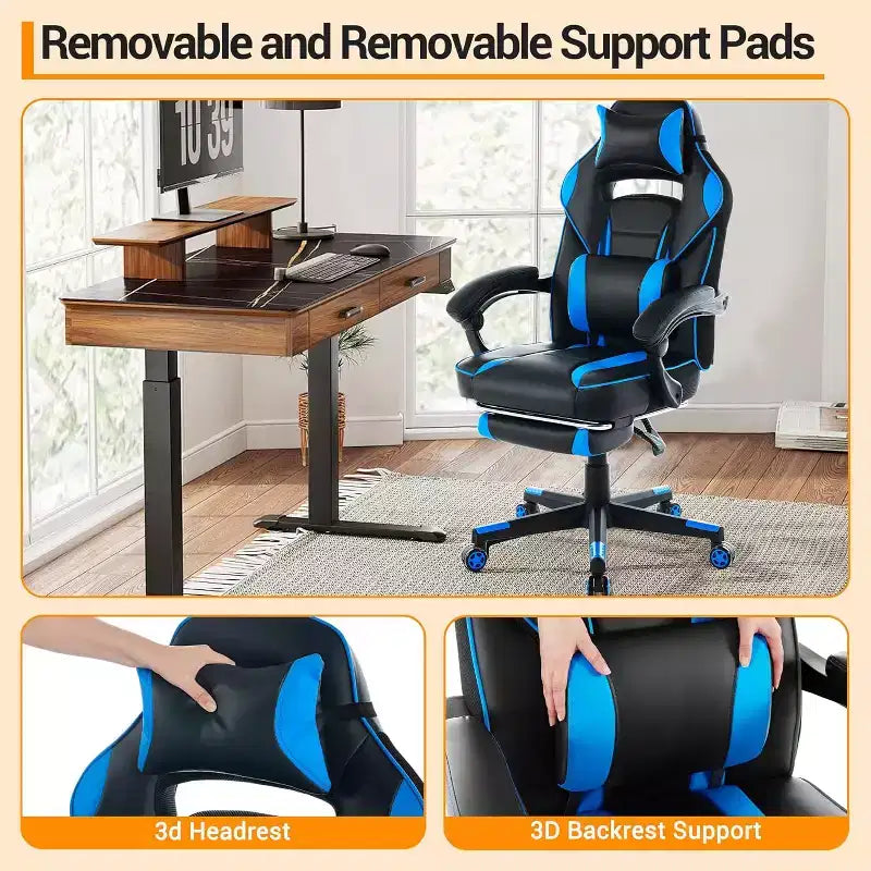 Acekool Ergonomic Gaming Chair for Adults, PU Leather, Massage Lumbar, Footrest, Adjustable, for Office or Gaming