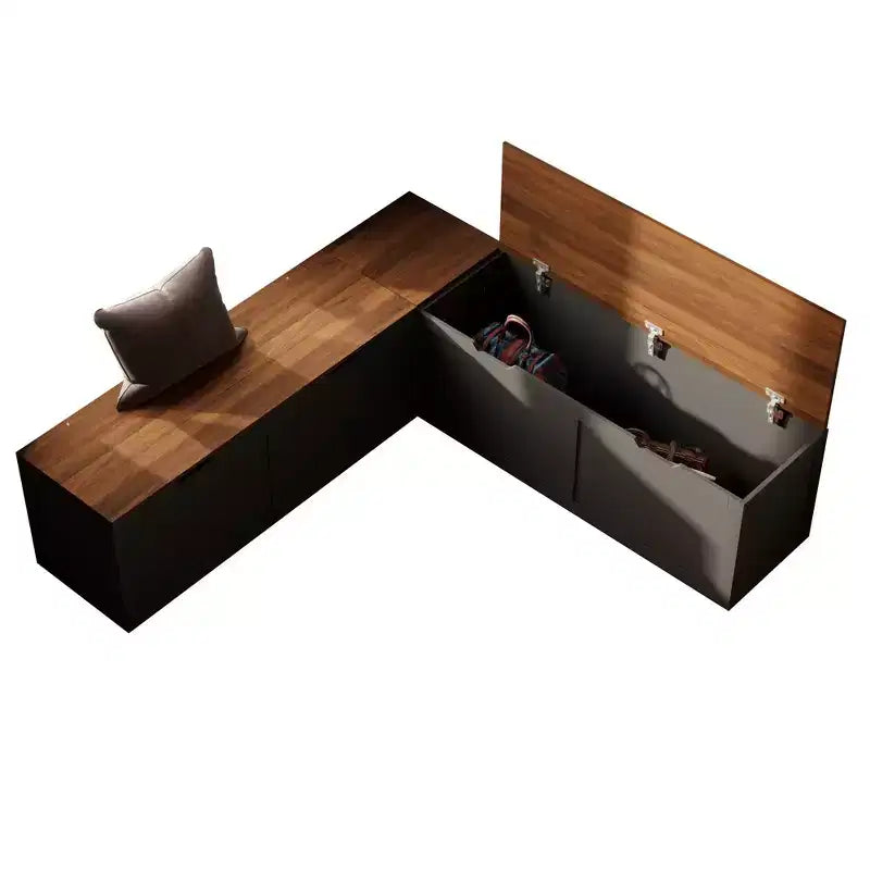 Famapy Corner Entryway Bench w/Hidden Storage White Oak Finish Shoe Cabinet