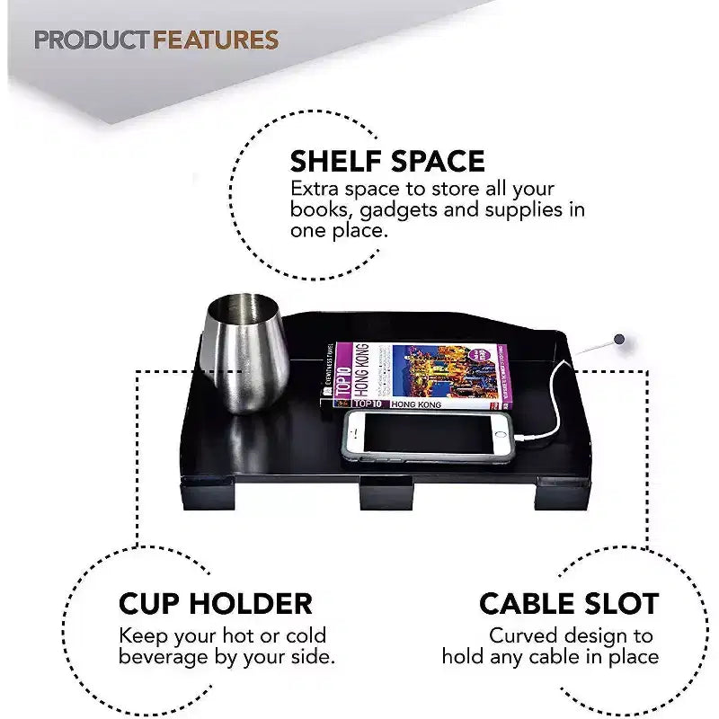 Modern Innovations Bedside Shelf with Cord and Cup Holder (Black)