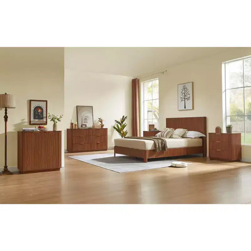 JVNOXK 6 Drawer Dressing Table, 55-inch Wide Modern Wave Curve Design, Dual-Function TV Cabinet&Dressing Cabinet, Wooden Storage Cabinet,Walnut