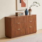 JVNOXK 6 Drawer Dressing Table, 55-inch Wide Modern Wave Curve Design, Dual-Function TV Cabinet&Dressing Cabinet, Wooden Storage Cabinet,Walnut