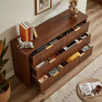 JVNOXK 6 Drawer Dressing Table, 55-inch Wide Modern Wave Curve Design, Dual-Function TV Cabinet&Dressing Cabinet, Wooden Storage Cabinet,Walnut
