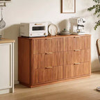 JVNOXK 6 Drawer Dressing Table, 55-inch Wide Modern Wave Curve Design, Dual-Function TV Cabinet&Dressing Cabinet, Wooden Storage Cabinet,Walnut