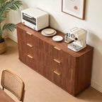JVNOXK 6 Drawer Dressing Table, 55-inch Wide Modern Wave Curve Design, Dual-Function TV Cabinet&Dressing Cabinet, Wooden Storage Cabinet,Walnut