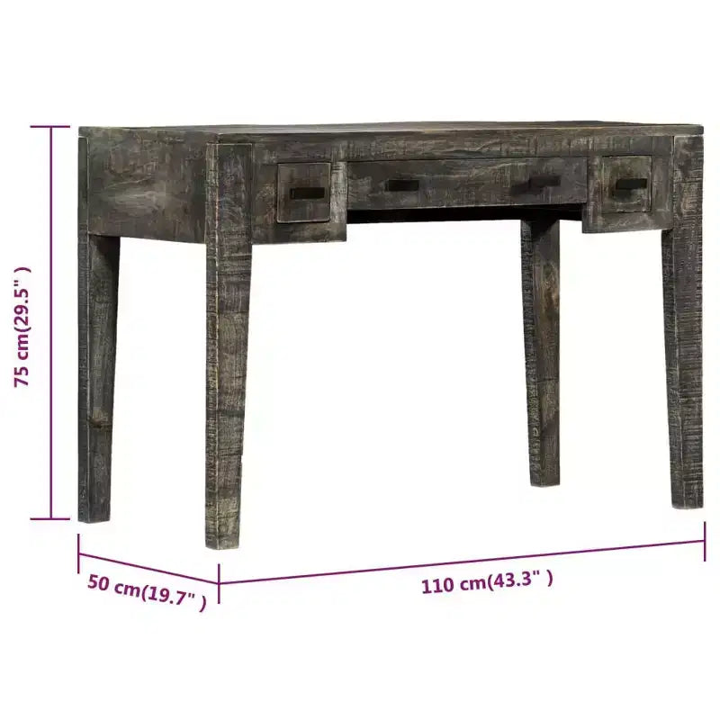 vidaXL Bureau noir 110x50x75 cm Bois de manguier massif