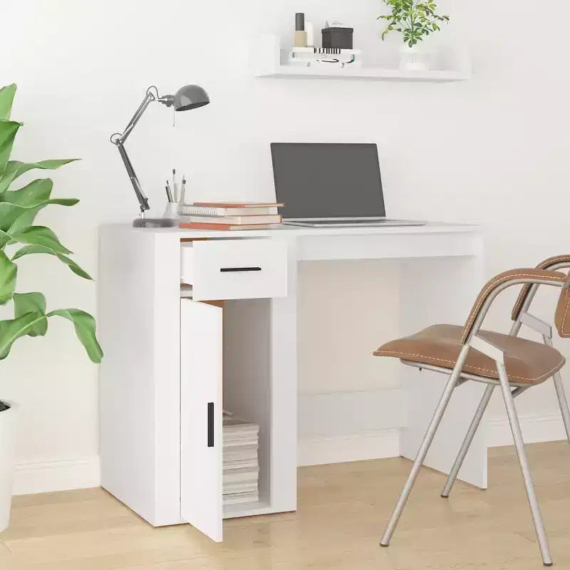 vidaXL Desk White Engineered Wood Standard Desk Rectangular Modern - White