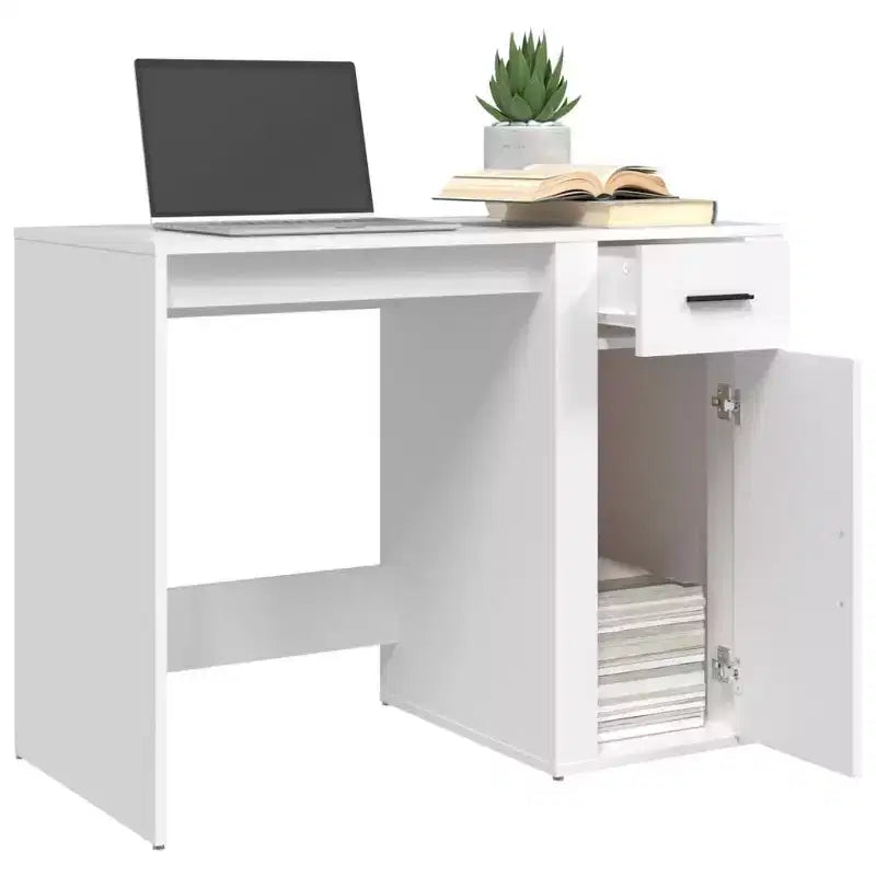 vidaXL Desk White Engineered Wood Standard Desk Rectangular Modern - White