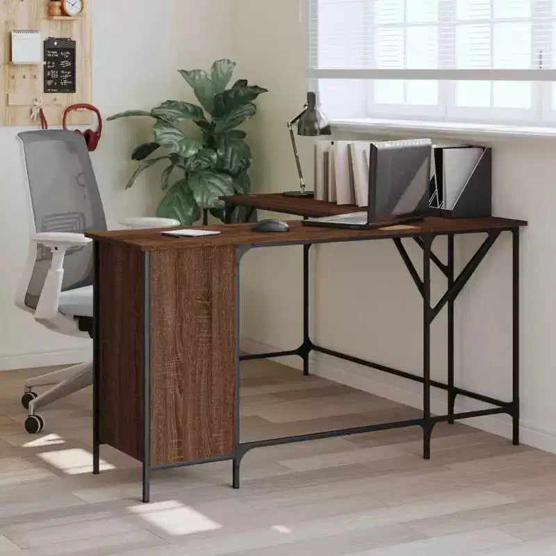 vidaXL Bureau noir Bois d'ingénierie Pieds réglables Bureau d'angle