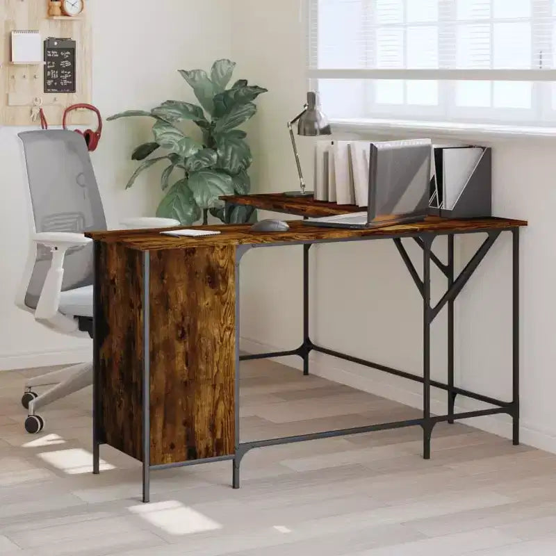 vidaXL Bureau noir Bois d'ingénierie Pieds réglables Bureau d'angle