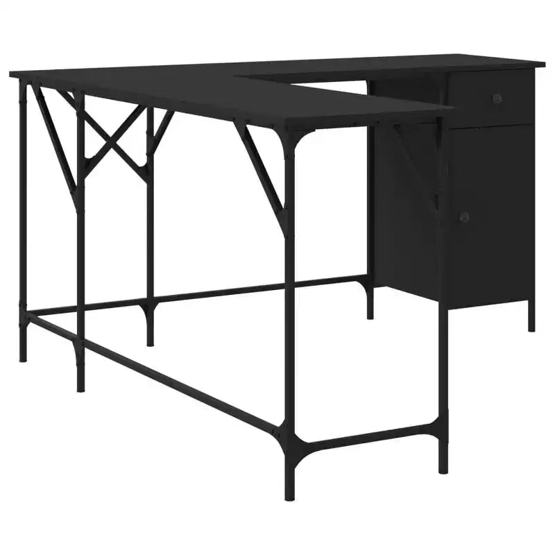 vidaXL Bureau noir Bois d'ingénierie Pieds réglables Bureau d'angle