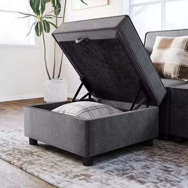 Canapé, Canapé Modulable Individuel avec Ottoman de Rangement, Dossier/Accoudoir Réglable en Chenille pour Petit Espace Salon/Chambre Bureau Gris Foncé