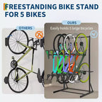Range-vélo autoportant, capacité de 5 vélos 180 kg, support de rangement vertical pour garage, organiseur de vélo d'intérieur, peut contenir jusqu'à 5 vélos