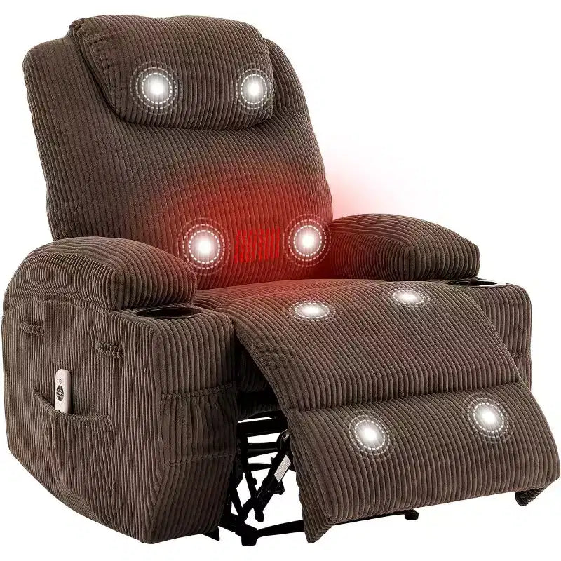 Acekool Power Lift Recliner Chair Corduroy, U-Headrest Massage Heat Chair with Dual Cup Holders for Living Room