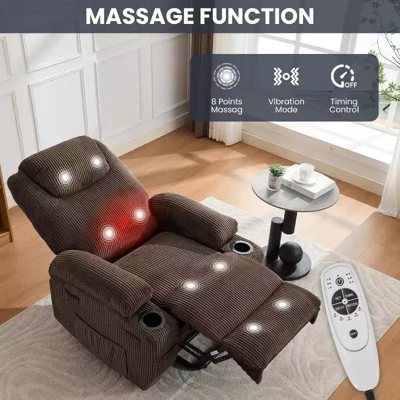 Acekool Power Lift Recliner Chair Corduroy, U-Headrest Massage Heat Chair with Dual Cup Holders for Living Room