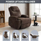 Acekool Power Lift Recliner Chair Corduroy, U-Headrest Massage Heat Chair with Dual Cup Holders for Living Room