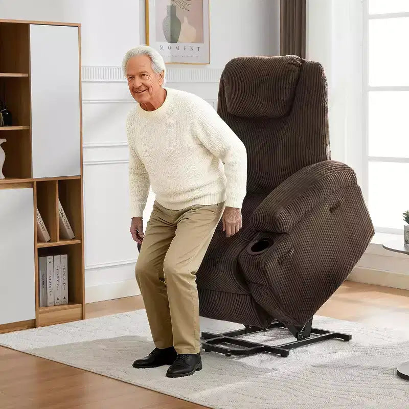 Acekool Power Lift Recliner Chair Corduroy, U-Headrest Massage Heat Chair with Dual Cup Holders for Living Room