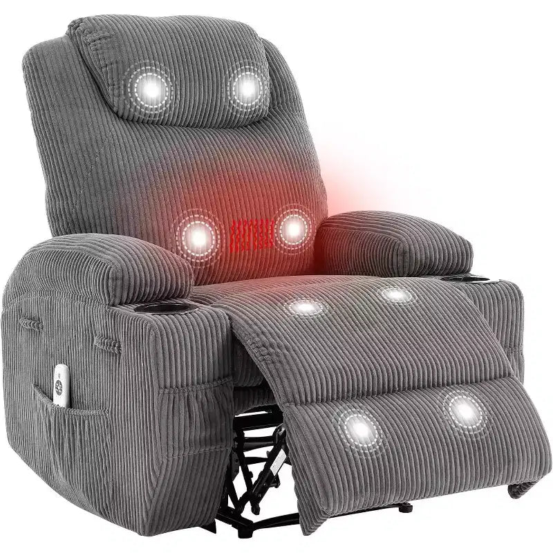 Acekool Power Lift Recliner Chair Corduroy, U-Headrest Massage Heat Chair with Dual Cup Holders for Living Room