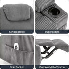 Acekool Power Lift Recliner Chair Corduroy, U-Headrest Massage Heat Chair with Dual Cup Holders for Living Room