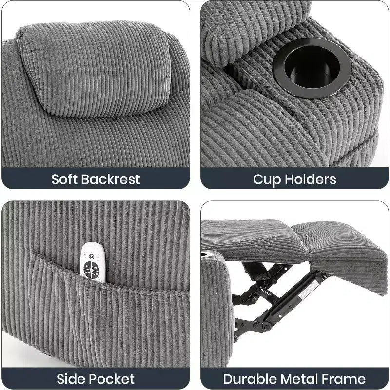 Acekool Power Lift Recliner Chair Corduroy, U-Headrest Massage Heat Chair with Dual Cup Holders for Living Room