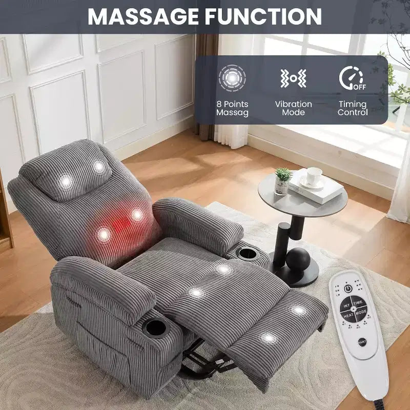 Acekool Power Lift Recliner Chair Corduroy, U-Headrest Massage Heat Chair with Dual Cup Holders for Living Room