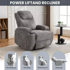 Acekool Power Lift Recliner Chair Corduroy, U-Headrest Massage Heat Chair with Dual Cup Holders for Living Room