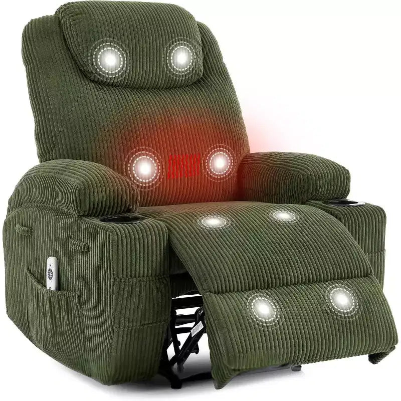 Acekool Power Lift Recliner Chair Corduroy, U-Headrest Massage Heat Chair with Dual Cup Holders for Living Room