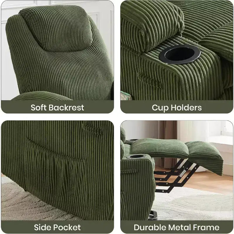 Acekool Power Lift Recliner Chair Corduroy, U-Headrest Massage Heat Chair with Dual Cup Holders for Living Room