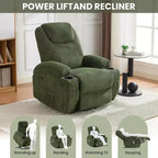 Acekool Power Lift Recliner Chair Corduroy, U-Headrest Massage Heat Chair with Dual Cup Holders for Living Room