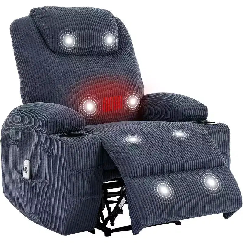 Acekool Power Lift Recliner Chair Corduroy, U-Headrest Massage Heat Chair with Dual Cup Holders for Living Room