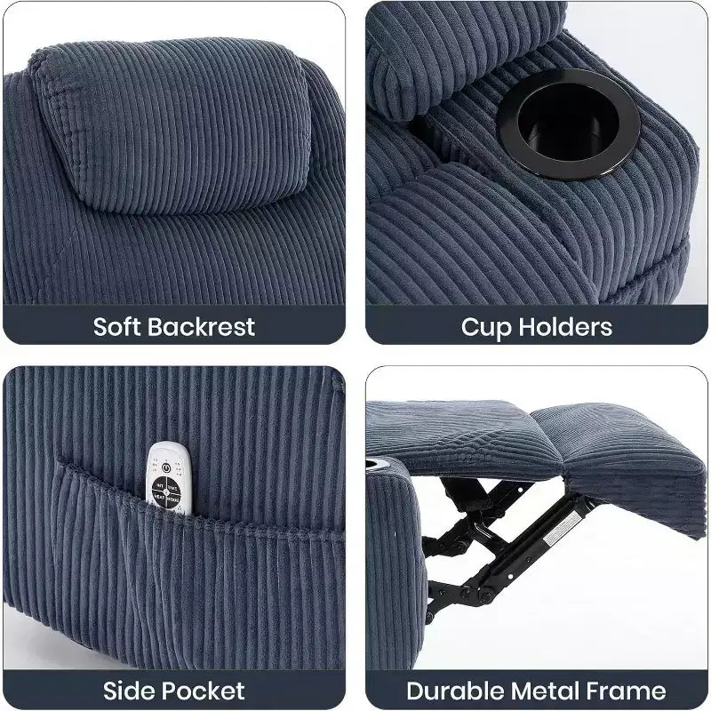 Acekool Power Lift Recliner Chair Corduroy, U-Headrest Massage Heat Chair with Dual Cup Holders for Living Room