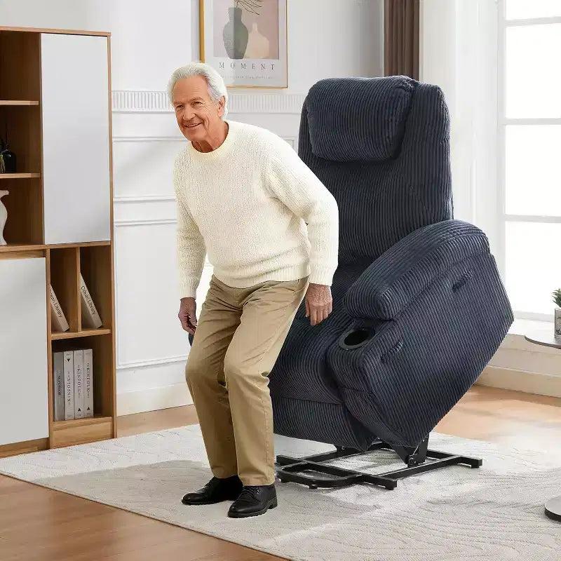 Acekool Power Lift Recliner Chair Corduroy, U-Headrest Massage Heat Chair with Dual Cup Holders for Living Room