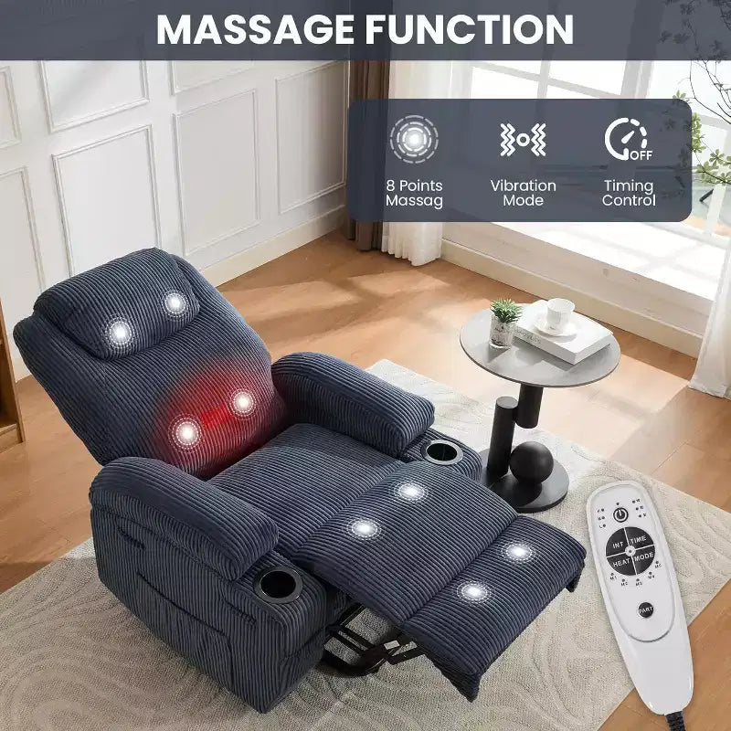 Acekool Power Lift Recliner Chair Corduroy, U-Headrest Massage Heat Chair with Dual Cup Holders for Living Room