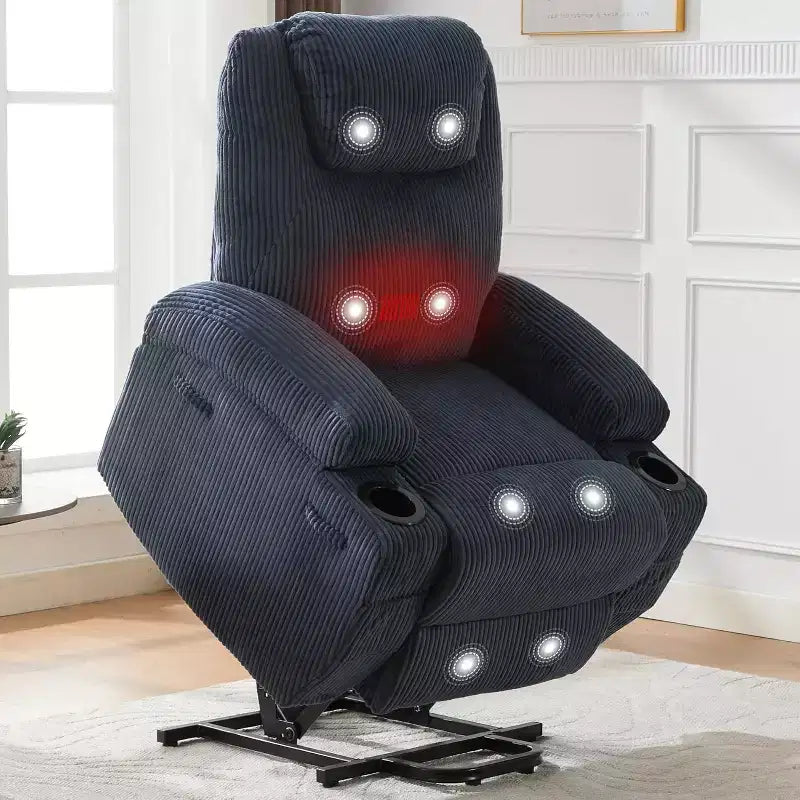 Acekool Power Lift Recliner Chair Corduroy, U-Headrest Massage Heat Chair with Dual Cup Holders for Living Room