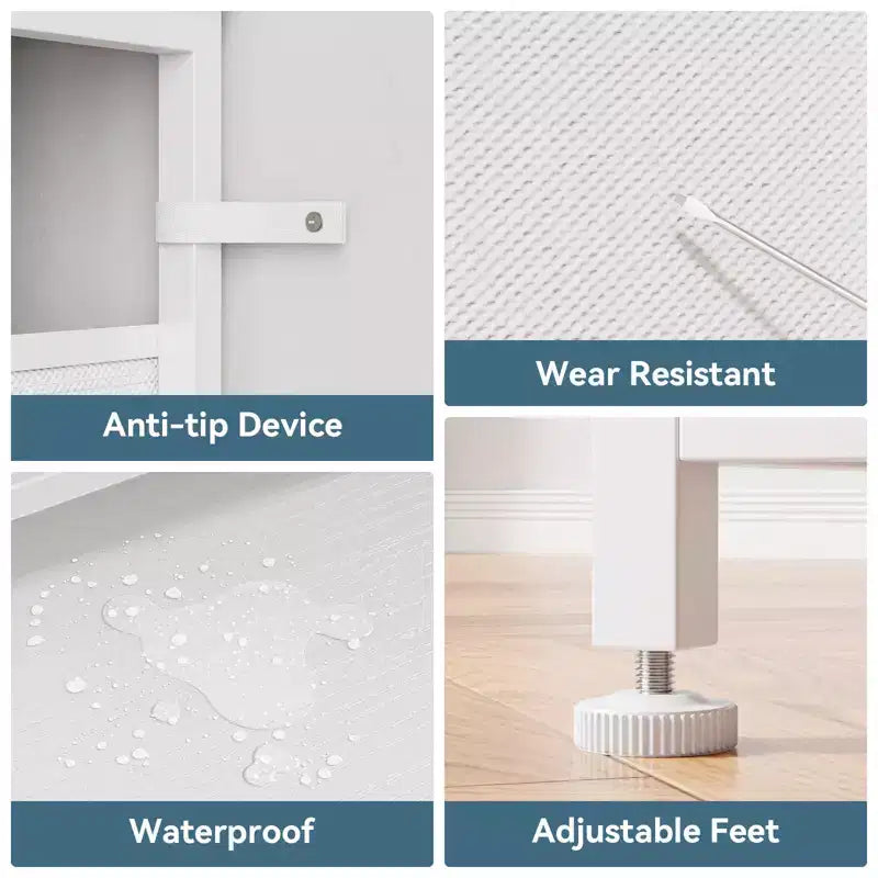 Commode Blanche à 12 Tiroirs pour Chambre avec Lumières LED et Prises de Courant Commode de Rangement en Tissu Large de 140 cm avec 2 Étagères Dessus en Bois Grand Meuble Multimédia