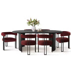 Ensemble de salle à manger 7 pièces avec chaises en velours, table ovale noire moderne et fauteuils rembourrés avec pieds en métal pour salle à manger - Panipeachy