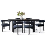 Ensemble de salle à manger 7 pièces avec chaises en velours, table ovale noire moderne et fauteuils rembourrés avec pieds en métal pour salle à manger - Panipeachy