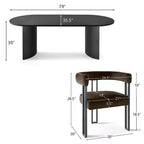 Ensemble de salle à manger 7 pièces avec chaises en velours, table ovale noire moderne et fauteuils rembourrés avec pieds en métal pour salle à manger - Panipeachy