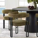 7-Piece Round Dining Table Set with 6 Upholstered Chenille Chairs, 52 Modern Pedestal Table with Metal Leg Dining Chairs for Kitchen-Panipeachy