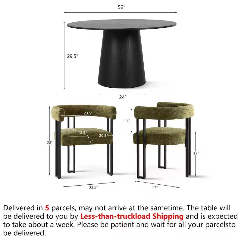 7-Piece Round Dining Table Set with 6 Upholstered Chenille Chairs, 52 Modern Pedestal Table with Metal Leg Dining Chairs for Kitchen-Panipeachy