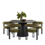 7-Piece Round Dining Table Set with 6 Upholstered Chenille Chairs, 52 Modern Pedestal Table with Metal Leg Dining Chairs for Kitchen-Panipeachy