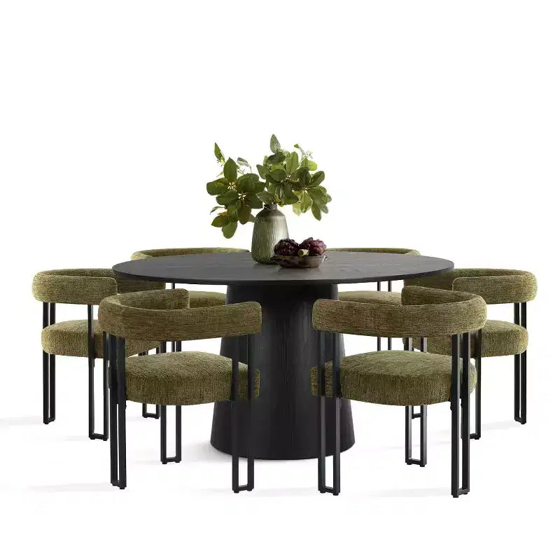 7-Piece Round Dining Table Set with 6 Upholstered Chenille Chairs, 52 Modern Pedestal Table with Metal Leg Dining Chairs for Kitchen-Panipeachy