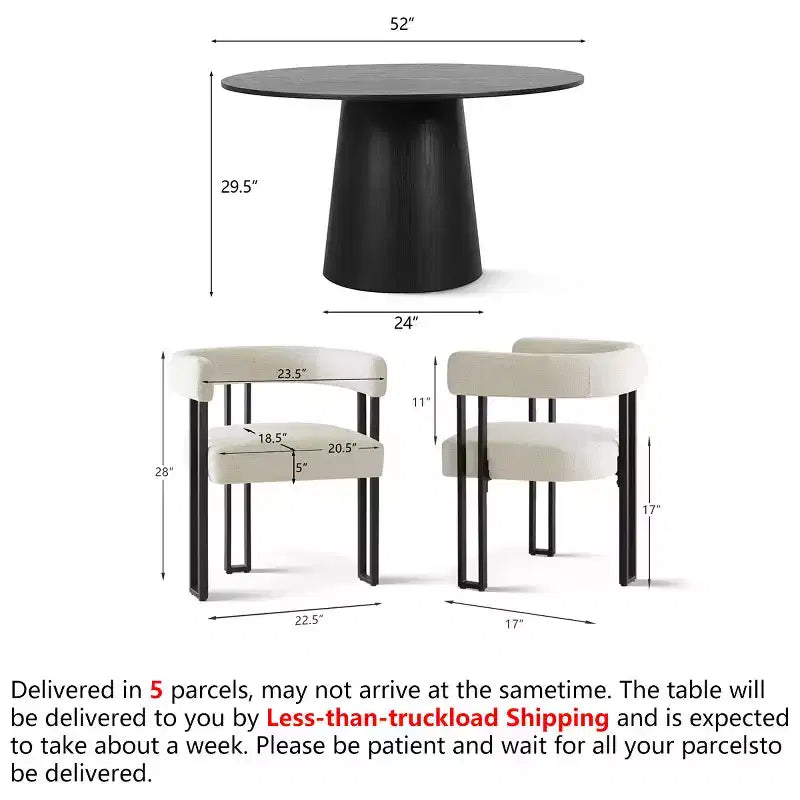 7-Piece Round Dining Table Set with 6 Upholstered Chenille Chairs, 52 Modern Pedestal Table with Metal Leg Dining Chairs for Kitchen-Panipeachy
