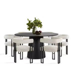 7-Piece Round Dining Table Set with 6 Upholstered Chenille Chairs, 52 Modern Pedestal Table with Metal Leg Dining Chairs for Kitchen-Panipeachy