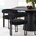 7-Piece Round Dining Table Set with 6 Upholstered Chenille Chairs, 52 Modern Pedestal Table with Metal Leg Dining Chairs for Kitchen-Panipeachy