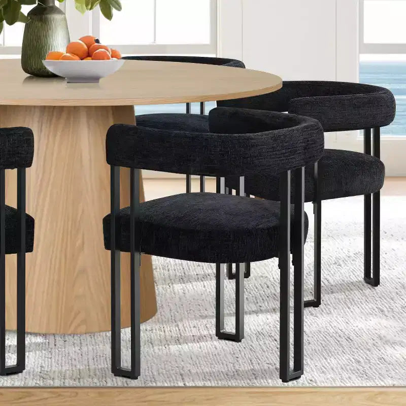 7-Piece Round Dining Table Set with 6 Upholstered Chenille Chairs, 52 Modern Pedestal Table with Metal Leg Dining Chairs for Kitchen-Panipeachy